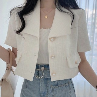 Goodif 女款Lady露臍鈕扣亮點短袖西裝外套