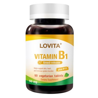 Lovita 緩釋型維生素B1素食錠, 90錠, 50mg, 含維生素B12, 300mg, 90顆, 1罐