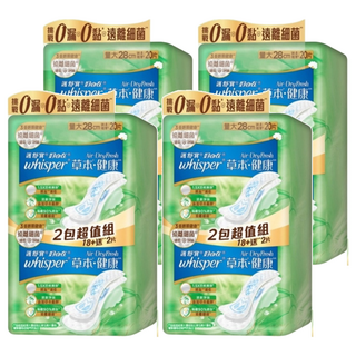 whisper 好自在 Air Dry Fresh 草本健康日用量大衛生棉 28cm，清新淨味，1.5倍雲枕瞬吸，2倍透氣孔, 20片, 4袋