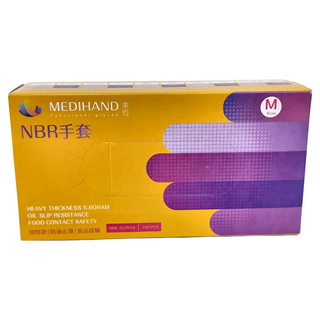 MEDIHAND 美恆 NBR手套, 紫色厚款, 每盒100入, 丁腈合成橡膠, M, 紫色, 1盒