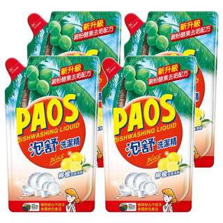 泡舒洗潔精補充包，含椰子油成分，溫和不刺激，輕鬆去除污垢，洗後雙手不乾澀，檸檬香味, 800g, 4包