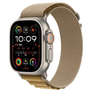 Apple Watch Ultra 2 配L高山錶環 原廠保固, 49mm, 鈦金屬原色錶殼 + 小麥色高山錶環, GPS + Cellular