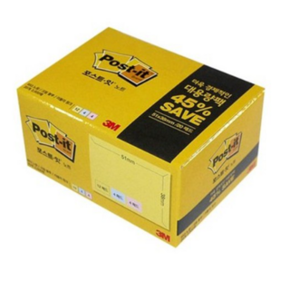 포스트잇 노트 대용량팩 51 x 38mm 653-20A, 노랑 + 크림블루 + 러블리핑크, 2000매, 1개