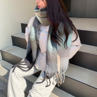 블루씨티 컬러드 오버 체크 롱 아크 머플러 목도리