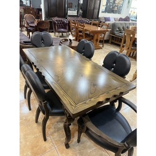 오크 원목 6인용 식탁 세트 식탁+의자6 1700mm 브라운