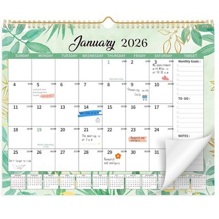 월 캘린더 -2026 2025년 7월부터 2026년 12월까지 18개월간 대형 책상 캘린더 14 5인치 x 11 8인치 홈 오피스 기획자를 위한 트윈 와이어 바인딩 컬러풀, 2026-2027 Green Leaf