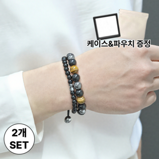 SpeedMong1+1 행운 건강 재물운 사업운 삼재 소원성취 액막이 흑요석 호안석 염주 팔찌 세트 +사은품