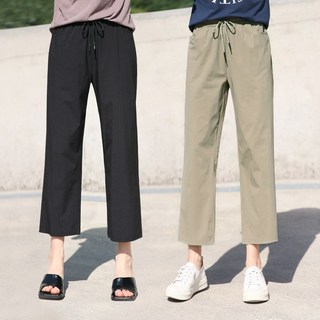 동대문스타일 여성 여름바지 와이드 8부 스판 밴딩바지 여자 통바지