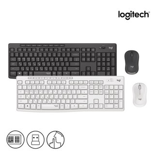 로지텍 무소음 무선 키보드 마우스 세트, MK295, 화이트 + 키스킨, 일반형