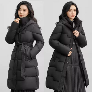 여성 슬림 롱패딩 흰색 점퍼 후드 고급 벨트 겨울