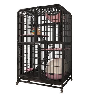리빙가감법 반려동물 조립식 4단 고양이 케이지 튼튼한 메탈 간편이동 잠금 가능한 바퀴가 있는 탈출 방지 고양이 철장 이동식 고양이 대형 케이지, 1개, 블랙