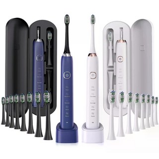 스마트 소닉 전동 칫솔 초음파 IPX7 충전식 5 모드 타임 화이트너 Sarmocare S100, Purple 8 Heads, 1개