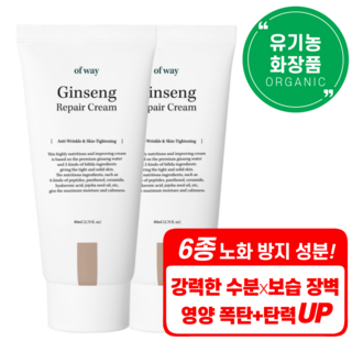 오브웨이 6종 안티에이징 필수 성분 유기농 저자극 홍삼 리페어 크림, 2개, 80ml
