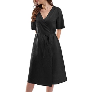 린넨 랩 미디 원피스