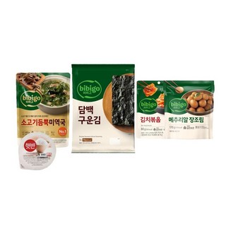 비비고 한끼 국반찬세트(햇반 소고기미역국 메추리알장조림 김치볶음 구운김) 혼밥 간편식 밀키트, 3세트, 885g