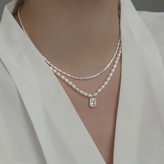 여성 레이어드 스파클링 체인 진주 큐빅 펜던트 목걸이 2종 세트 A1651