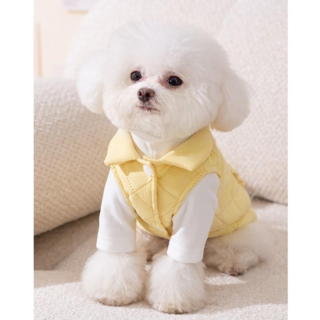 조끼 강아지 옷 반려견 소형견 애견 가을 겨울 아우터 의류 두꺼운 조끼는 고양이와 애완동물의 따뜻한 옷을 끌 수 있습니다, 1개, 노란색