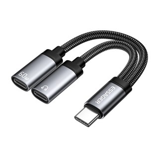 Essager PD 60W C타입 마이크 이어폰 두 쌍의 젠더