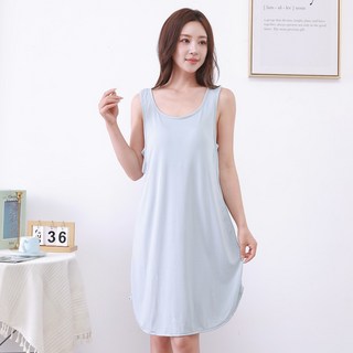 미미캐츠 캡내장 여성 민소매 홈웨어 노브라 레이온 원피스 잠옷 OPS-5105
