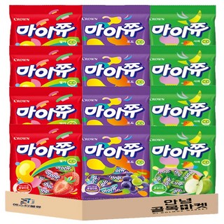 [안녕골목마켓] 마이쮸 3종 세트 딸기 4개 포도 4개 사과 4개 총 12개, 1개