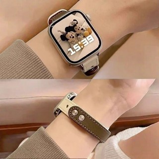 베이지 브라운 투톤 가죽 스트랩