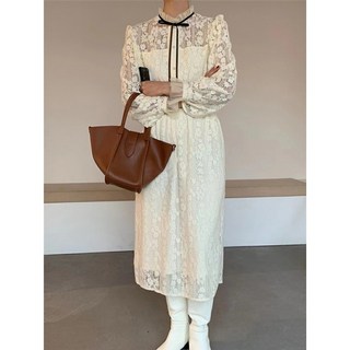 벨벳 리본 진주 단추 플라워 시스루 레이스 밴딩 롱 원피스 데이트 돌잔치 웨딩 안비침