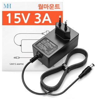 DC 15V 3A 어댑터 (월마운트 타입) 벽걸이형 가정용 직류 전원 장치 15V3A, TY1500300K1mn (4x1.7mm), 1개