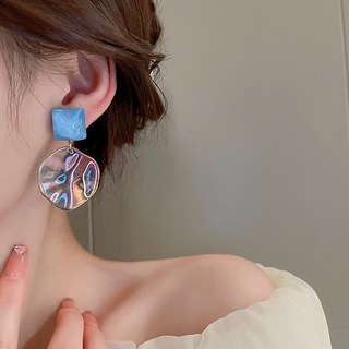 아크릴 컬러 오로라 큐빅 실버 드롭 순은925 은침 데일리 귀걸이