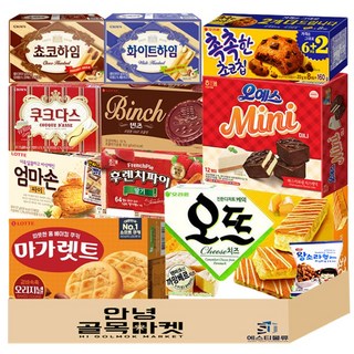 [안녕골목마켓] 사무실 과자 세트 10종(+1) 탕비실 간식 ( 오예스미니 초코하임 화이트하임 쿠크다스 촉촉한초코칩 빈츠 엄마손 마가렛트 오뜨치즈 후렌치파이 소라과자 ) 세트, 1개, 192g