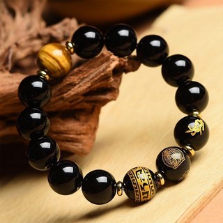 앙플러스 천연 흑요석 12지 소원성취 팔찌