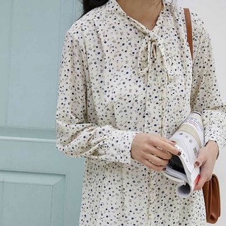 잔꽃 패턴 넥 리본타이 긴팔 볼레로 롱원피스 45623ea