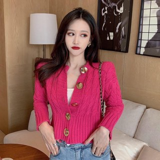 ROYALBELLE 여성 니트 가디건 패션 버튼 긴팔 스웨터 캐주얼 슬림핏 라운드넥 숏자켓 D0111617