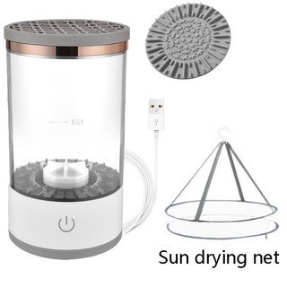 전기 메이크업 브러쉬 클리너 3-in-1 USB 자동 선물 여성 화장품 보관 청소 도구, 08 Plug-in White Set, 1개