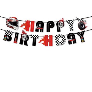 경주용 자동차 도로 경주장 교통 콘 블랙 화이트 레이싱 플래그 테마 장식 생일 파티 용품, Banner 4