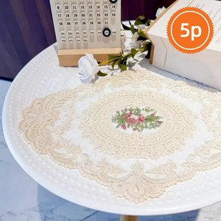 포근나래 자수 레이스 컵매트 5P 식탁 밥상 테이블매트 테이블러너 레이스소품, 5개, 대형(40x30cm), 원형/타원형