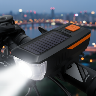 몬스터 자전거라이트 전조등 후레쉬 태양광충전 전자벨 겸용, 1개, 오렌지