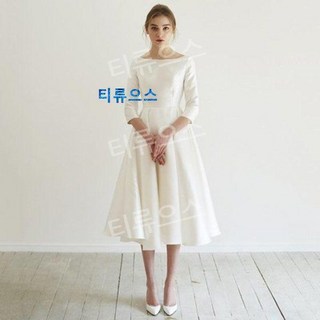 실크 드레스 2부 원피스 이브닝 피로연 셀프 웨딩드레스, 하얀색