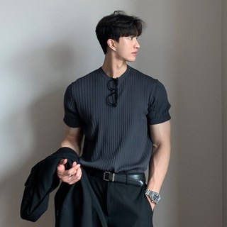 ANYOU 남자 머슬핏 반팔티 니트 어깨넓어보이는 티셔츠