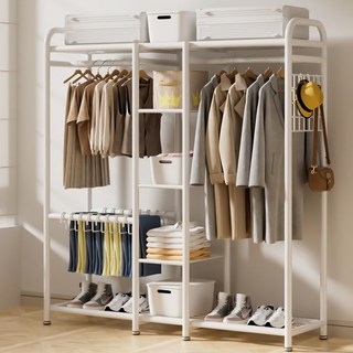 Kleeno 2단 철제 스탠드 드레스룸 시스템 행거 높이165CM 조립식 고정식 행거 원룸 수납행거 옷장행거 선반 행거, 흰색