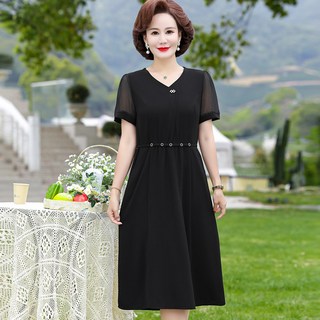 Kamoda 여름 중년 여성 반팔 원피스 우아한 쉬폰 드레스