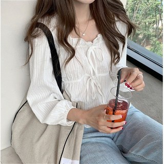 SAHINER 봄가을 여성 루즈핏 스트링 긴팔 블라우스 LJACS63