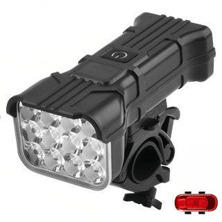 솔라 자전거 라이트 전조등 + 경적 / 야외 사이클링 라이트 조명 야간 조명 / USB 듀얼 충전 야간 주행등, 1개, 헤드라이트 12개 + USB 충전 [1200]