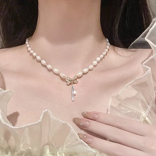 홍언목요 나비매듭 담수진주 목걸이 쇄골걸이 진주목걸이 여성용