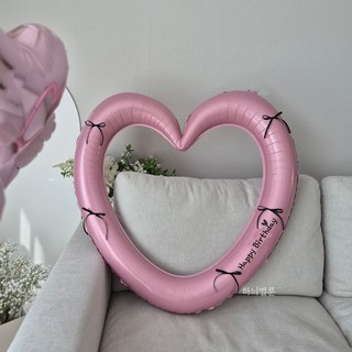 하트풍선 생일풍선 웨딩촬영풍선 기념일풍선 하트프레임풍선, Happy Birthday, 1개, 하트 풍선 [핑크]+ 블랙 리본