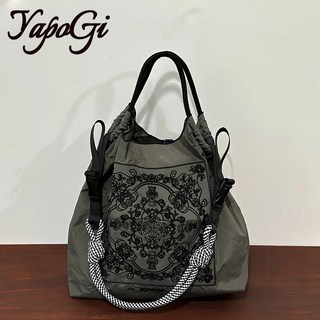 YAPOGI 연예인 에코백 자수 친환경 경량 스트랩 로프핸 쇼퍼백 숄더백