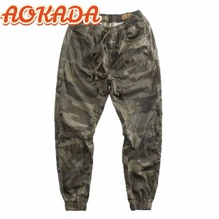 AOKADA 여름 면 조거 팬츠 남자 밴딩 카모플라쥬 캐주얼 바지 슬랙스