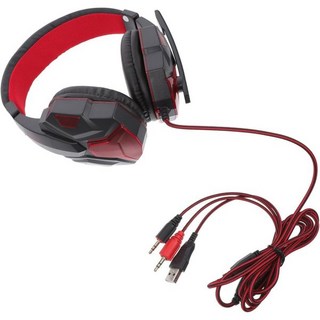 LED 조명 게이밍 헤드셋 소음 차단 회전식 마이크 편안한 이어패드 및 노트북용, Red, 1개