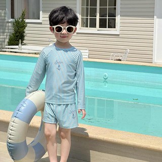 AD3269남아 키즈 주니어 고퀄 면혼방 라운드넥 긴팔 자외선차단 반바지 팬츠 스트라이프 일체형 비치웨어 래쉬가드 수영복