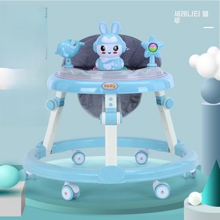 보행기 o자형 다리 유아용 다기능 접이식 보행기 걸음마 유아용품 유아용보행기, 블루토끼무인휠+라이트뮤직, 블루, 1개