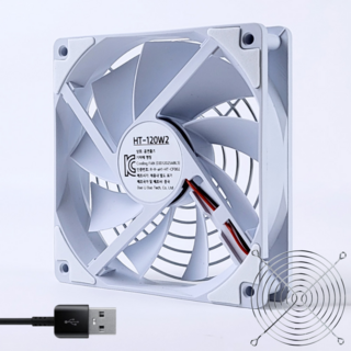 홈앤툴즈 5V DC USB 저소음 쿨링팬 120mm (그릴 화이트 스퀘어), 1개